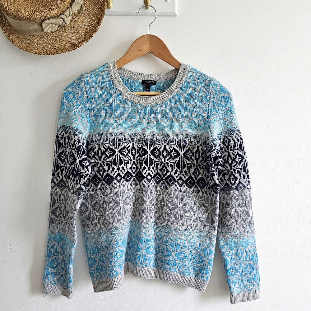 Talbots Lambswool Blend Fair Isle Ombre Patterned Women's Sweater Size Small